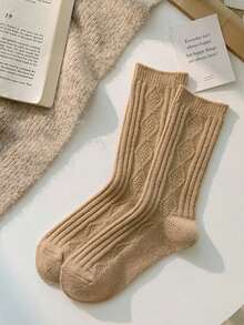 1/2/3 أزواج (عشوائي) جوارب شريطية مربعة Ins جوارب نوم شتوية ناعمة للنساء جوارب صوفية لطيفة، مناسبة للارتداء اليومي