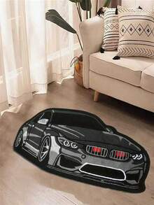 1 pieza Alfombra con diseño de coche, diseño de coche en blanco y negro con decoración cromada, alfombra de estilo Ins, alfombra versátil y creativa, adecuada para dormitorio, sala de estar, decoración del hogar, alfombra de sala de estar, decoración de dormitorio, alfombra pequeña, alfombra de moda creativa, alfombra de sala de estar, alfombra pequeña de sala de estar, alfombra de dormitorio, alfombra de exterior, alfombra lavable - Multicolor - Ver 2