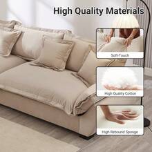 Modular Sectional Sofa, Sailing Design Sofa With Storage, Removable Backrest, Modern Deep Seat Sofa With Throw Pillows For Living Room Bedroom Apartment,Light Khaki - 淺卡其色+天鵝絨+3座+泡沫 - 查看 5