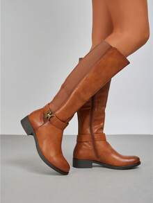 fandelle Fashionable Casual Retro Versatile Chunky Heel Side Zipper Women Boots - Camel - View 2