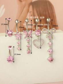 6pcs Dangle Belly Button Rings Piercing Jewelry For Women Stainless Steel Dangling 14g Belly Ring Pack With Heart Navel Piercing Body Jewelry Valentines,Mom,Mother,Mother's Day,Gift