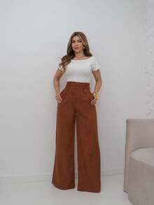 Stone Mode Tailored Linen Wide Leg Pants - Rust Brown - View 1