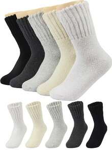 5 双女士冬季袜子温暖厚针织柔软复古休闲中筒袜毛绒袜女士针织袜 - 彩色 - 查看 6