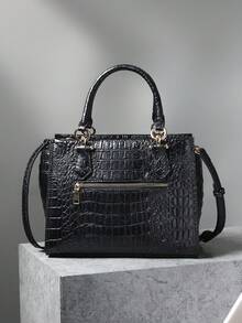 Stylish Crocodile Pattern Snake Pattern Embossed Women's Handbag - Versatile Crossbody & Handbag With Adjustable Strap, Zip Closure & Wrist Strap, Lightweight For Everyday Use, Fashionable Handbag | Detachable Strap - Black - View 5