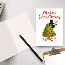 1pc Funny Christmas Card-Christmas Cards With Envelopes With Santa Claus, Reindeer And Dog Decorating The Christmas Tree, Suitable For Holiday Wishes And Celebratory Gifts For Friends, Family And Colleagues