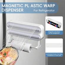 3-Layer Magnetic Multifunctional Wall-Mounted Storage Box, Multifunctional Plastic Film Cutter With Paper Holder, Household Non-Porous Storage Rack For Oil Paper, Tin Foil Paper, Baking Paper, Towels And Roll Paper, Home Storage Box And Storage - White - View 9