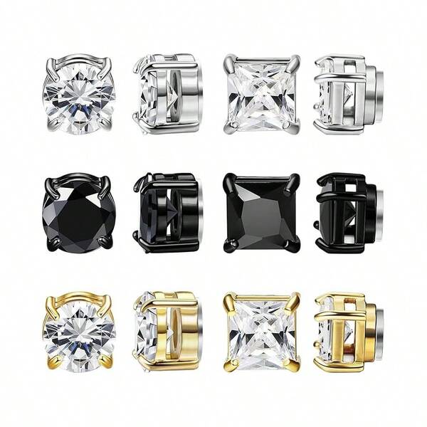 6pairs Stainless Steel Magnetic Earrings, Men's Magnetic Clip-On Earrings Non-Piercing Earrings Unisex