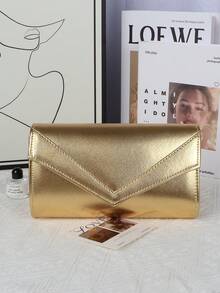 Glamouröse Abendtasche mit großer Kapazität, glänzender Kettenschulterriemen, modisches Klappendesign, luxuriöses strukturiertes Kunstleder, perfekt für verschiedene formelle Anlässe, ideales Accessoire für Hochzeiten und Partyveranstaltungen - Gold - Übersicht 2