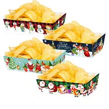 6 piezas, Bandeja para aperitivos de noche de película navideña - Barco de papel para aperitivos con diseño de Papá Noel y muñeco de nieve, apto para palomitas de maíz, dulces y patatas fritas - Suministros para fiestas navideñas y cumpleaños, decoraciones navideñas, ideal para Navidad (estilo aleatorio) - Multicolor - Ver 3