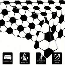 6 buc. față de masă de unică folosință pentru decorațiuni de petrecere, 137 * 274 cm / 54 * 108 inci, față de masă simplă cu model de fotbal alb-negru, potrivită pentru diverse petreceri tematice și decorațiuni de zi cu zi.