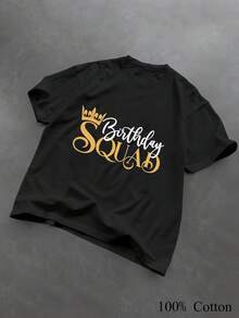 1PC 100% Cotton Birthday  Graphic Print Short Sleeve TShirt, Women's Casual Tee for Party,Gift Idea - Negro - Ver 1