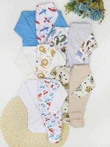 3-Piece Baby Boy Set: Ribbed Long Sleeve Bodysuit With Button And Plain And Printed Footed Pant - Assorted Colors And Prints - Multicolor - View 7