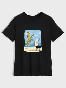 Camiseta de manga corta con estampado gráfico para hombres Manfinity Hypemode, casual, para salir, regalo para un amigo - Negro - Ver 1