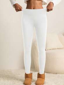 女士高腰保暖紧身裤，加厚保暖紧身裤，适合冬季运动，柔软瑜伽裤，女装 - 白色 - 查看 5