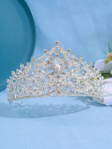 1pc Luxury Crystal Baroque Style Vintage Queen Crown, Elegant Sparkling Bridal Wedding Headpiece, Suitable For Princess Events, Parties, Performances