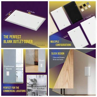 Blank Cover Wall Plate, Gloss, Standard Size 1 - Gang 4.50x 2.76 Polycarbonate Thermoplastic, 8801 - White