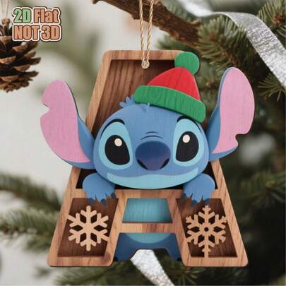 2D Flat [Decorative Ornament] 1-Piece, 26-Letter And Stitch Acrylic Keychain Holiday Ornament With Snowflake Design, Perfect For Trees, Windows, And Party Decorations, Christmas Tree Decorations, Zinc Alloy Pendant, Suitable For Bags, Car Key Accessories And Gifts, Valentine's Day And Birthday Accessories