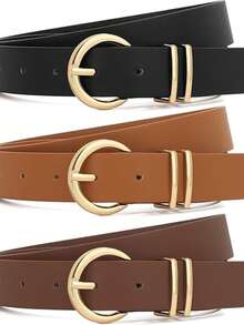 Set de 3 cinturones de mujer de unicolor de piel de PU casual para otoño, Halloween - Arroz integral negro - Ver 14