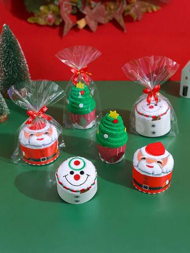 1 pezzo Asciugamano a forma di torta di Natale, Asciugamano da mano natalizio, Decorazione natalizia Babbo Natale rosso Nuovo regalo per l'anno, Set regalo di asciugamani natalizi con motivo natalizio, Tovaglioli/Asciugamani decorativi stagionali per cucina e tavola, Asciugamani da doccia per decorazione domestica, salone di bellezza, hotel, sport, articoli essenziali per la casa