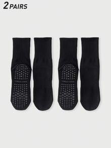 2 Pairs Of Women's Multi-Color Combination, Vertical Ribbing, Waist, Non-Slip Glue On The Sole, Couple Style, Four Seasons Style, Breathable Knitted Fabric, Ins Style, Simple Style Mid-Tube Sports Socks, Home, Men And Women Fitness, Yoga, Pilates, Holiday Gifts - White - View 19