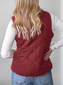 Women's Reversible Sports Vest Quilted Shell Sherpa Fleece Lightweight Coat - 酒紅色 - 查看 2
