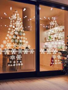 137pcs/4 Sheets Classic White Snowflake Window Decoration Sticker - Reusable Static Cling Window Sticker, Semi Glossy Christmas Decoration For Home And Office Glass Surfaces, Double Sided Christmas Refrigerator And Window Sticker, White Snowflake Static Glass Sticker, Holiday Decoration,Christmas