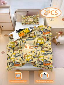 Bộ chăn ga gối trẻ em hoạt hình in hai mặt 100% Polyester tùy chỉnh (1 vỏ gối in một mặt + 1 vỏ chăn in hai mặt), Bộ chăn ga gối trẻ em/mẫu giáo, Vỏ chăn in kỹ thuật số họa tiết dễ thương, Vỏ chăn và vỏ gối cho trẻ mới biết đi, trẻ sơ sinh, trẻ nhỏ (Kích thước vỏ gối 90 * 200/135 * 200 là 50 * 75) - Nhiều màu - Xem 2