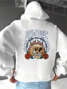 Men'S Large Hooded Sweatshirt - Back Print Pullover Hoodie, White With Bold Graphic, Regular Fit Long Sleeve Casual Streetwear For Everyday & Formal Outfits - Plus Size Friendly, Versatile Clothing,Fall Hoodies,Men's Fall Clothes,Street Wear,Halloween,Mens Hoodies,Y2k Clothes,Jesus Hoodie,Thanksgiving Day,Nightmare Before Christmas,Christmas - 白色 - 查看 1