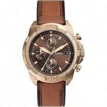 Fossil The Bronson Men's Quartz Chronograph Watch With Brown Leather Strap, Featuring Fashionable Texture And Business Casual Style FS5857