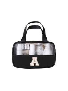 1pc Transparent PVC Makeup Bag, Multifunctional Letter Travel Pouch, Waterproof Letter Bag With Minimalist Letter Stickers, Large Capacity Toiletry Bag, Travel Organizer, Cosmetic Bag, Beach Bag, Travel Essentials, Student Supplies, Dorm Necessities, Bathroom Storage, Home Decor, Gift For Girlfriend, Teacher, Mom, Girlfriend, Halloween Gift, Christmas Gift, Autumn/Winter Essential, Autumn Decor, Bedroom Decor