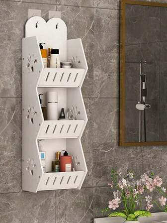 Bathroom Multi-Layer Wall-Mounted Without Punching, Storage Racks, Bathroom Wall Shelves, Cosmetic Storage Racks, Living Room Storage Racks, Multi-Layer Wall Racks, Suitable For Smooth And Flat Wall Surfaces In Living Rooms, Bedrooms, Bathrooms, Etc., Furniture Decoration, Home Storage,Wall Shelves, Kitchen Storage Accessories.