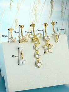 6pcs/Set Dangling Belly Button Rings, Women's 14G Stainless Steel Dangle Belly Button Ring Set With Heart Shaped Navel Piercing Jewelry, Valentine's Day Gift - Mix Belly Ring - View 16