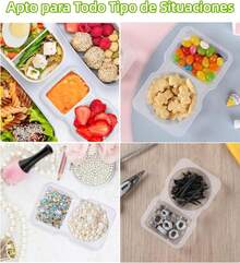 20 Piezas Snack Containers, Double Compartment Condiment Container, Contenedor de Bocadillos Reutilizables con Tapas, Contenedores de Bocadillos Compartimento con 20 Cucharas - 1 - Ver 7