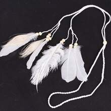 Feather Headband Hippie  Boho Hair Bands Tassel Bohemian Halloween Hair Hoop Women Crown Hairband Party Decoration Headdress Cosplay Costume Headwear Headpiece Cute Hair Accessories Headband - WhiteHeadband1 - Xem 6