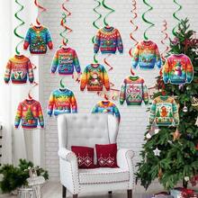12pcs/Set Christmas Party Spiral Gift Tags, Ugly Sweater Spiral Hanging Decor, Christmas & New Year Decoration