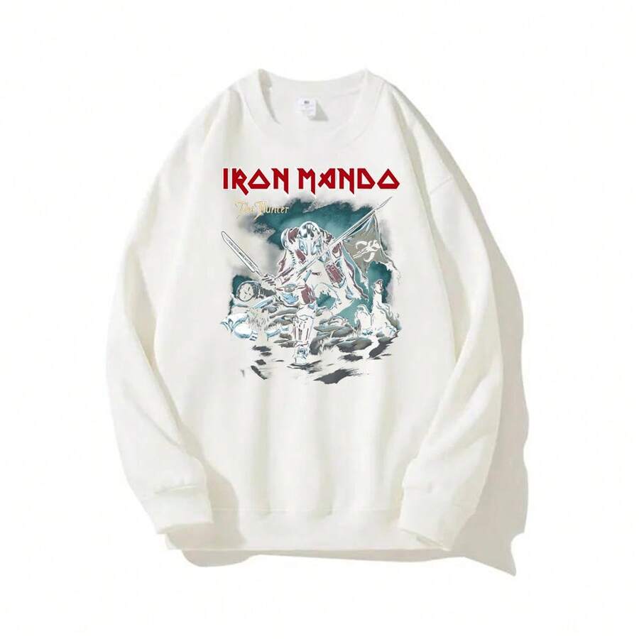 Iron-MandoSS  Japanese Anime Cartoon Pullover Sweatshirts Unisex Long Sleeve O-Neck Casual Top Sweatshirt Men & Women Graphic Sweatshirts Printed Funny Sweatshirts Spring Autumn And Winter Streetwear Clothes For Male & Female - 白色 - 查看 1
