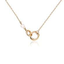1pc Minimalist Gold Pearl Double Ring Pendant Necklace, Classic Chain Design Suitable For Women's Daily Wear, Fashionable Accessory