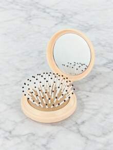 Portable Folding Travel Comb, With Mirror Hair Brush, Round Folding Pocket-Sized Hair Brush, Mini Travel Large And Small Comb, Suitable For Women's Travel Necessities, Travel Accessories, Massage Comb (This Product Is Easy To Fall Off And Can Be Put Back), Hair Clip, Hair Accessory, Suitable For School, Outdoor, Party, Home