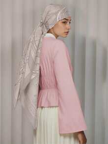 穆斯林风格女式衬衫，喇叭袖衬衫，优雅收腰长袖上衣，粉色衬衫 - 粉色 - 查看 3