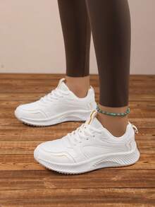 2025 New Women's Spring/Autumn White Lightweight Non-Slip Comfortable Leather Casual Sneakers, Women's Autumn/Winter Durable Shock-Absorbing Elastic Lightweight Indoor/Outdoor Exercise Fitness Running Shoes - White - View 13