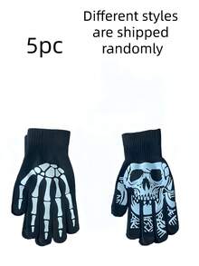 Skeleton Gloves Are Suitable For Halloween Role-Playing Parties And Daily Wear. They Are Ideal For Children's Winter Warmth, Luminous Halloween Costumes, Expression Accessories, Double Luminous Full-Finger Skeleton Gloves