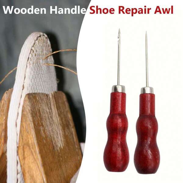 1 pieza Punzón de mano de madera roja para coser, herramienta de costura para cuero, reparación de zapatos, posicionamiento y perforación