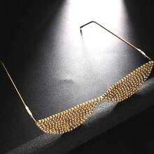 1 Piece Women's Rhinestone Glasses Frame - Shiny Frameless Decorative Glasses, Fashion Street Style Party, Event And Social Media Wear Accessories, Party Accessories, Gorgeous Glasses, Luxurious Glasses - 金黃色 - 查看 6