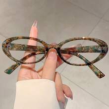 1 Pair New Personalized Oval Shaped Lightweight Eyeglasses, Fresh Korean Style, Minimalist Versatile Non-Prescription Clear Lenses - Green - View 1