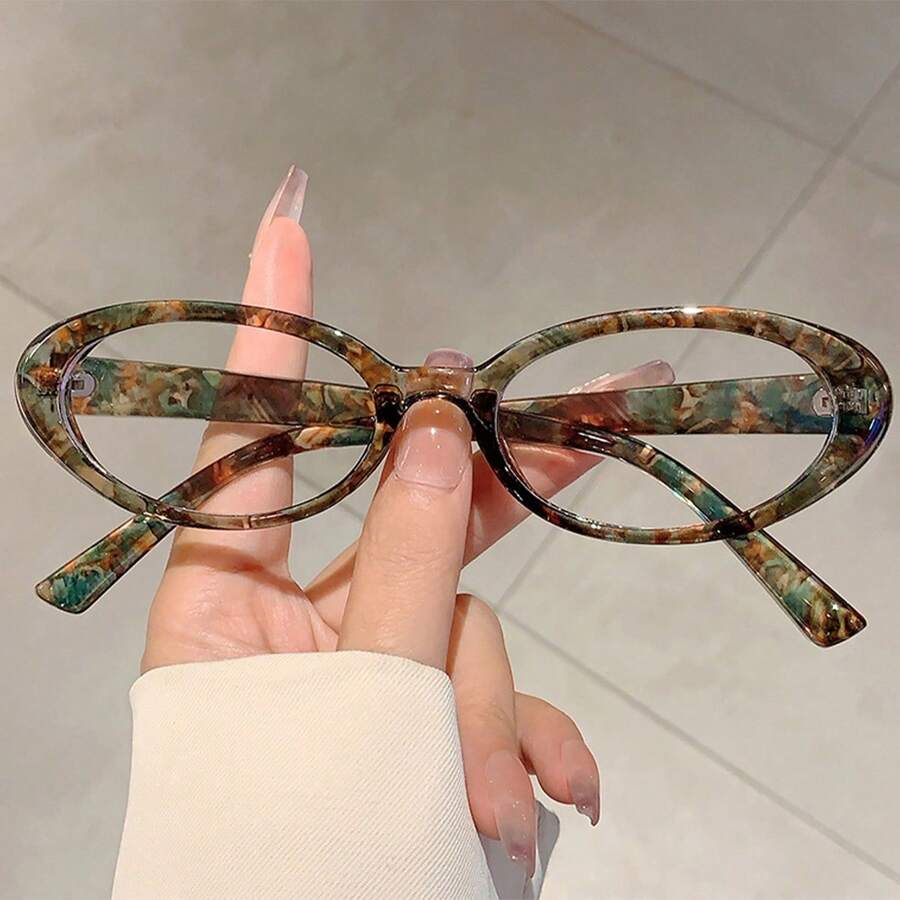 1 Pair New Personalized Oval Shaped Lightweight Eyeglasses, Fresh Korean Style, Minimalist Versatile Non-Prescription Clear Lenses - Green - View 1