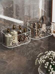 1 件透明浴室架，壁挂式收纳架，用于放置洗漱用品和化妆品，无需钻孔 - 彩色 - 查看 7