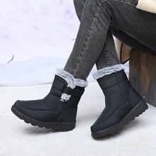 1 Paar Damen Outdoor Schneestiefel, wadenlang mit rundem Zehenbereich, flacher Absatz, Große Größen, wasserdicht, rutschfest, hochschaftig, kälteresistent, geeignet für Mittelalter, einfarbig