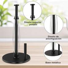 Portarrollos de Papel para Cocina en Acero Inoxidable - Soporte Estable con Base Pesada para Encimera - Dispensador de Toallas Fácil de Usar para Hogar, Baño y Decoración para Cocina (Negro) - Negro y Plata - Ver 12