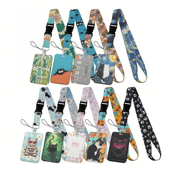 CX Lovely Kitten Manga Card Holder Badge Holder ID Card Lanyards Cell Phone Rope Key Lanyard Neck Straps Keychain Cats01 Christmas Gift