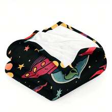 1pc Toon Alien UFO Cow Galaxy Stars Moon Rainbow Print Flannel Blanket - Soft Quilted Throw For Decor, All-Season Cozy Gift ForsAs Valentine's Gifts Birthday Gifts, Family, Wedding, Souvenir Blankets, Polyester Blankets Suitable For All Seasons, Washable, Machine Washable, Lightweight, Breathable, Comfortable, Warm, Unique, 280gsm For Him, Her Personalized Ideal Gifts For Her, Him, Family, Boyfriend, Girlfriend, Father, Family, Mother, Lover, Daughter, Son, Grandfather, Grandmother, Friend, Classmate, Pet. Perfect Nap, Camping, Travel, Home, Daily Life, Office Decoration, Birthday, Anniversary, Valentine's Day, Thanksgiving, Christmas, Halloween, Mother's Day, Father's Day, Wedding, New Year Gifts ,Sofa,Bed,Car,Bedroom,Living Room,Office, Outdoor Camping, Beach,Wall Decoration - 彩色 - 查看 7